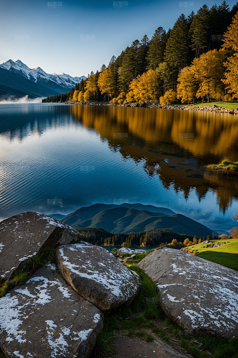 湖泊山谷风景摄影图