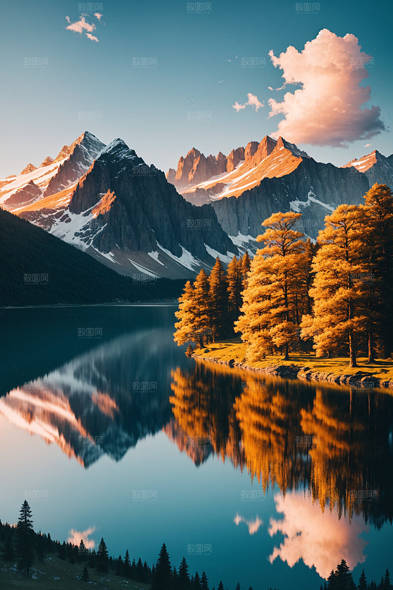 湖泊高清高山摄影图