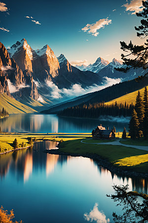 湖泊风景高清摄影图