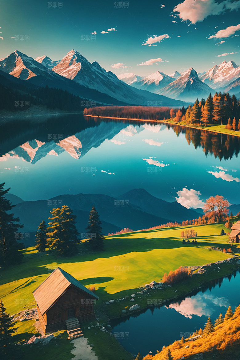 湖泊高山自然摄影图