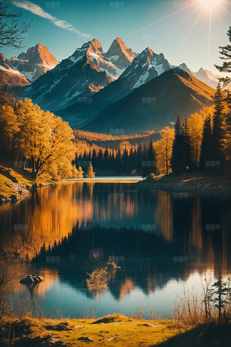 湖泊高山自然摄影图