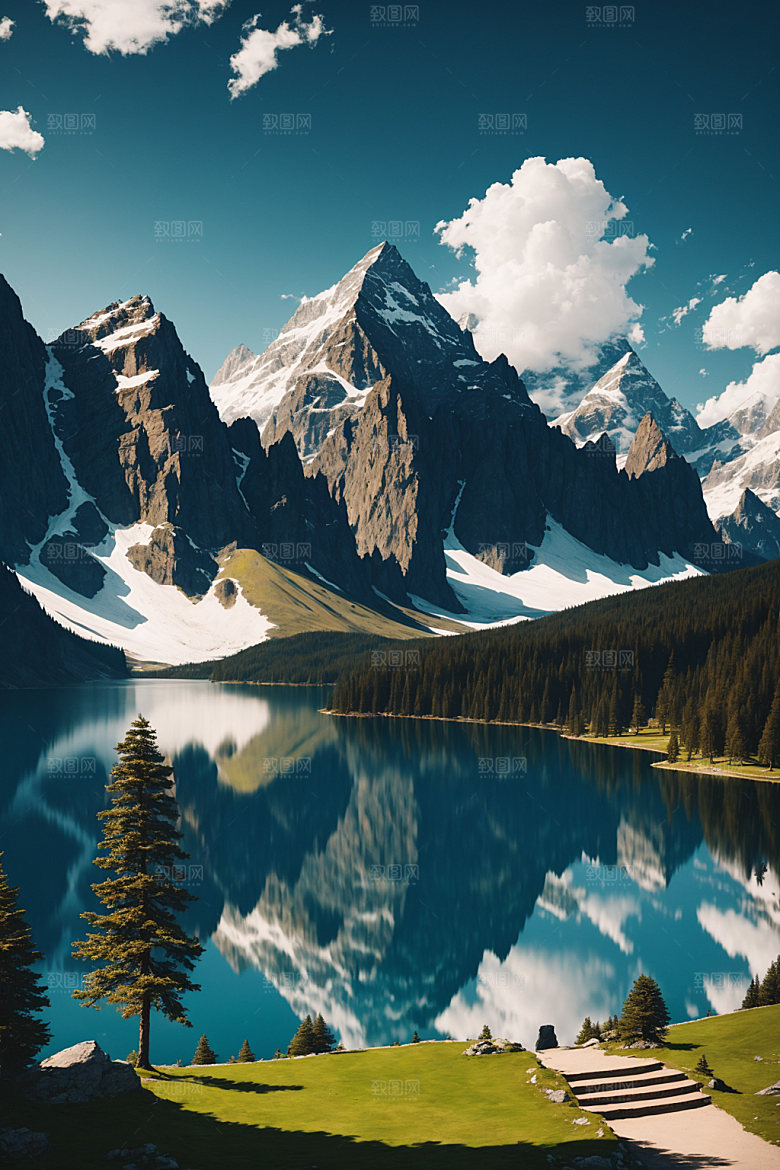 湖泊高山自然摄影图