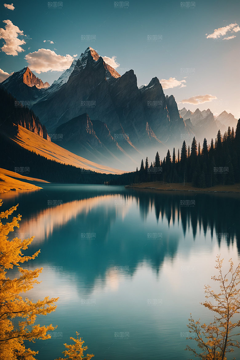 湖泊高山风光摄影图