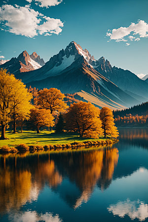 湖泊高山风光摄影图