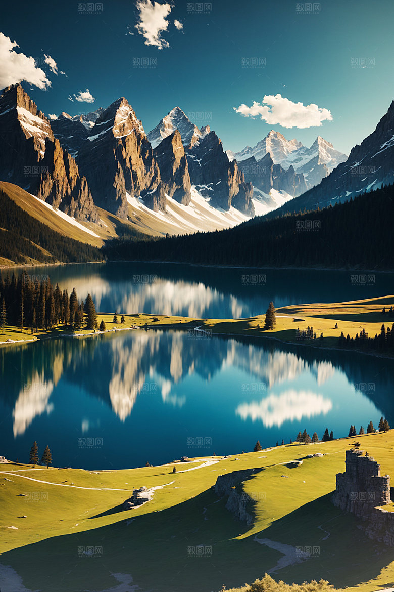湖泊风光风景摄影图
