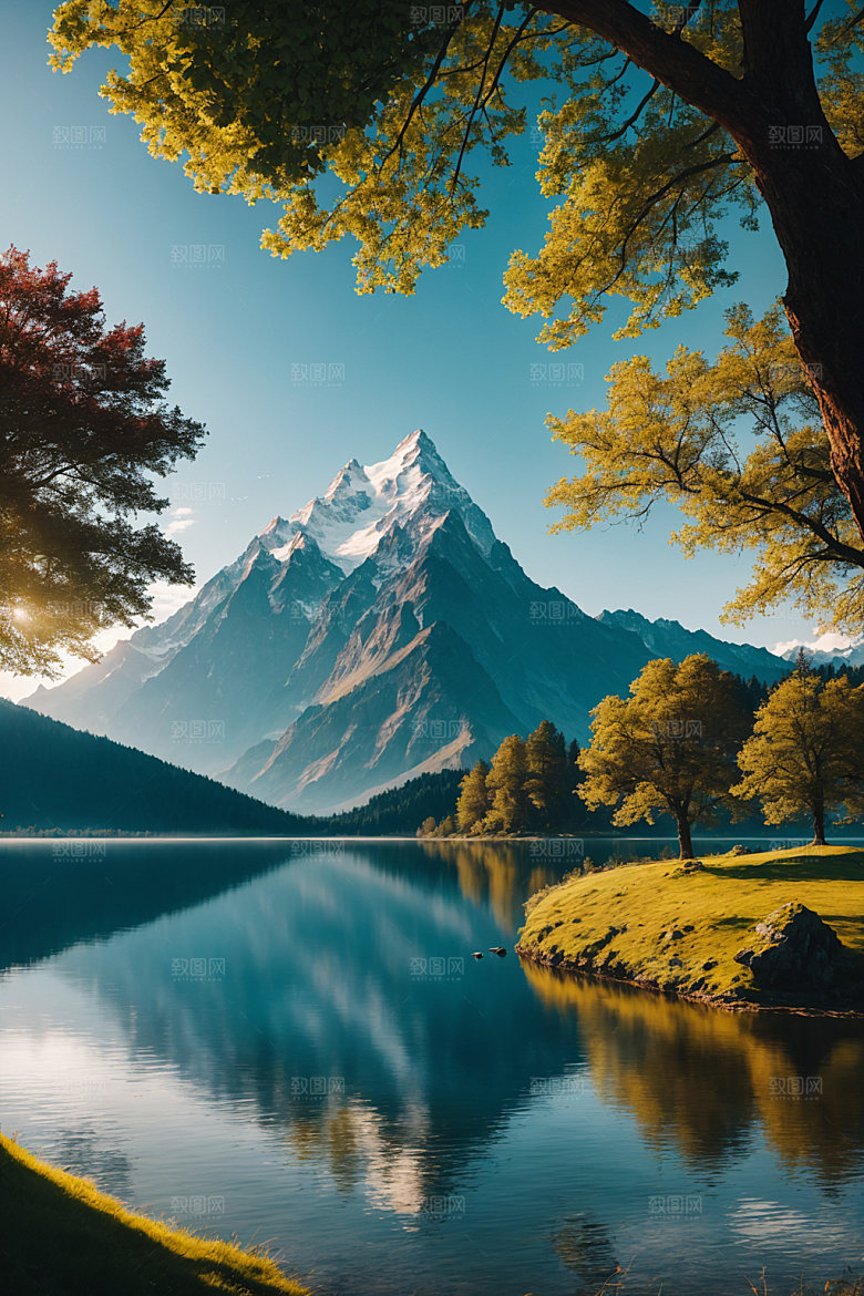 湖泊森林高山摄影图