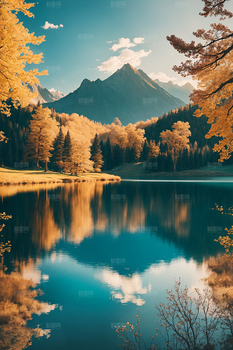 湖泊森林高山摄影图