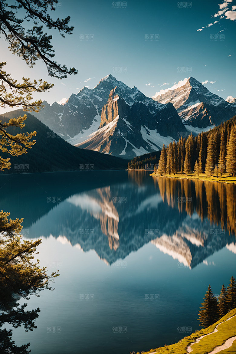湖泊森林高山摄影图