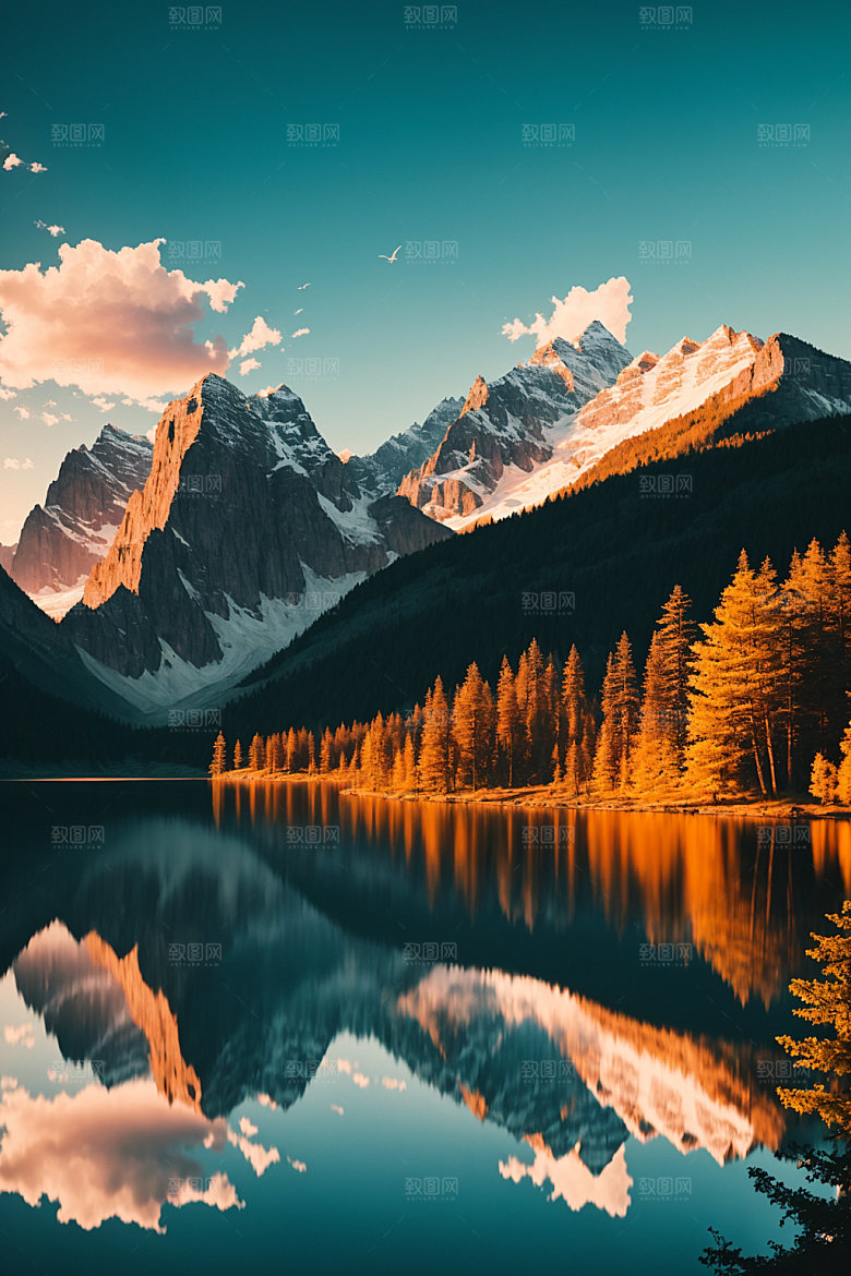 湖泊河谷风景摄影图