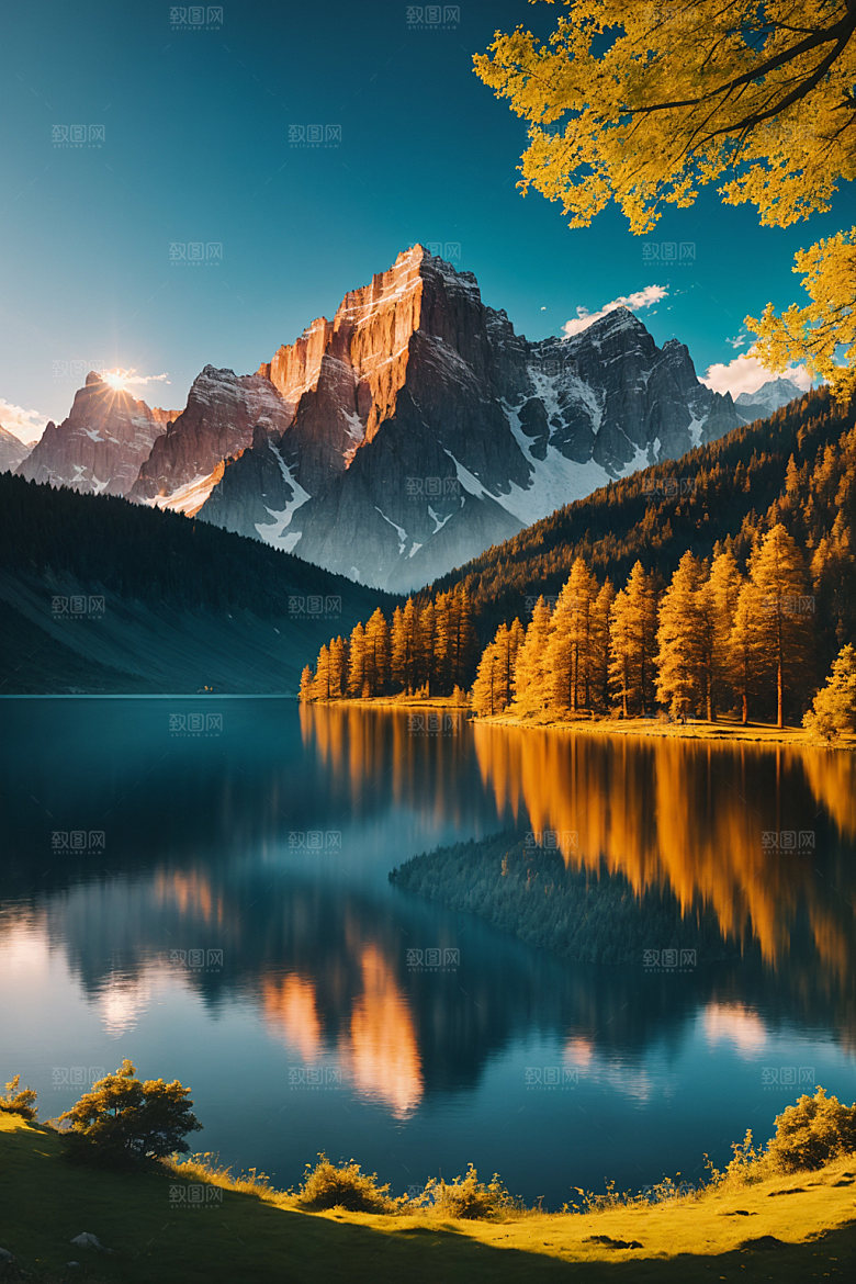 湖泊高山风光摄影图