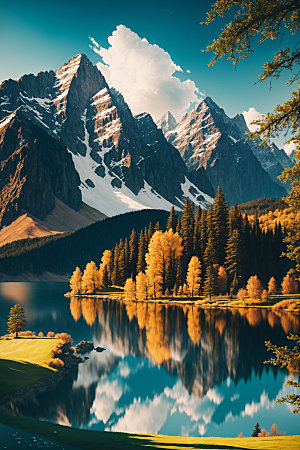 湖泊高山高清摄影图
