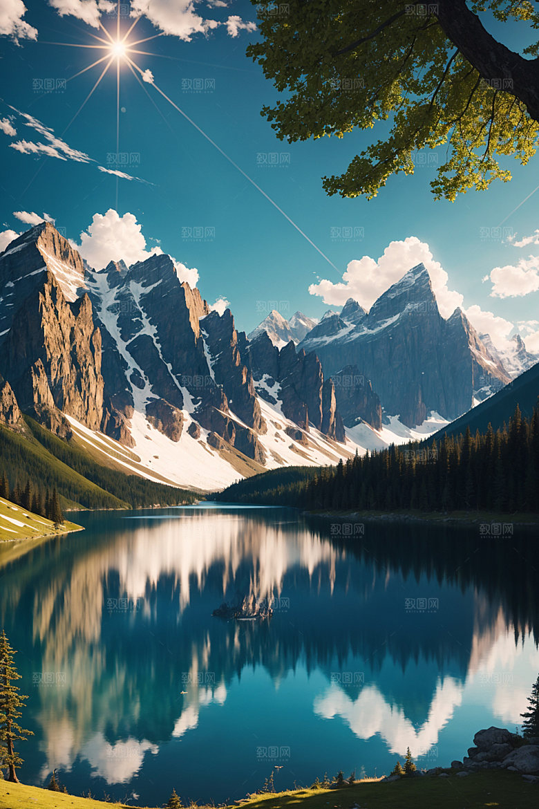 湖泊高山高清摄影图