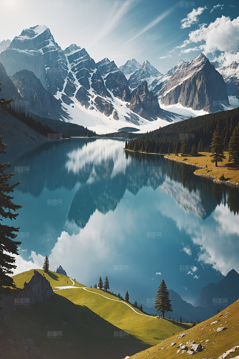 湖泊风景河谷摄影图