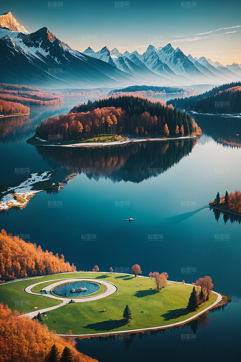 湖泊自然高山摄影图