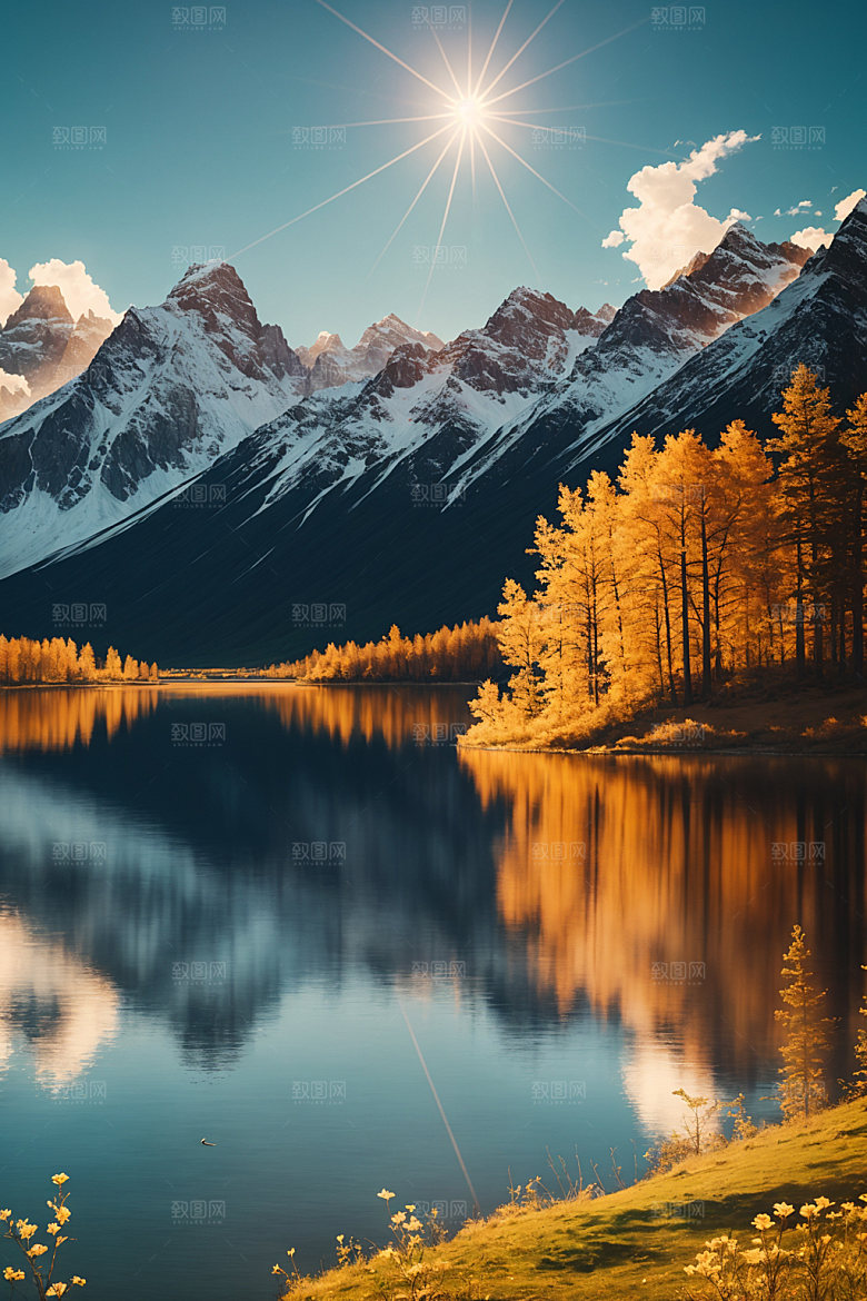 湖泊高清高山摄影图