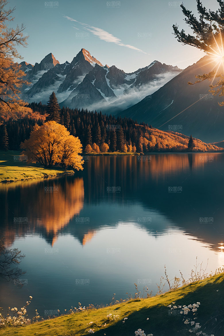 湖泊风光高山摄影图