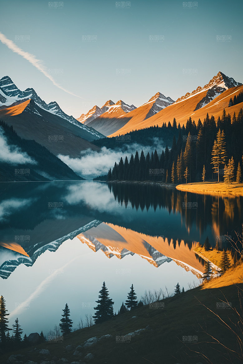 湖泊高山山谷摄影图