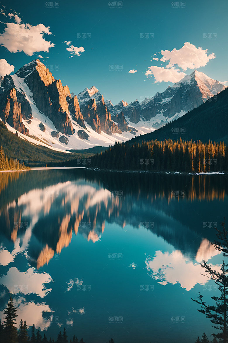 湖泊高山风光摄影图