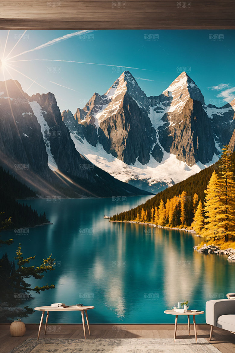 湖泊森林高山摄影图