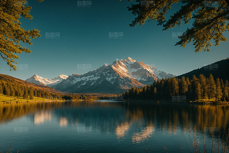湖泊高清山谷摄影图