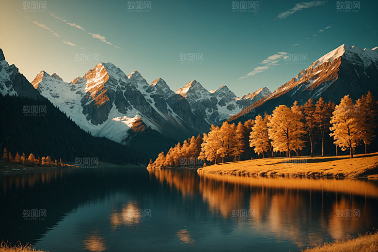 湖泊森林河谷摄影图