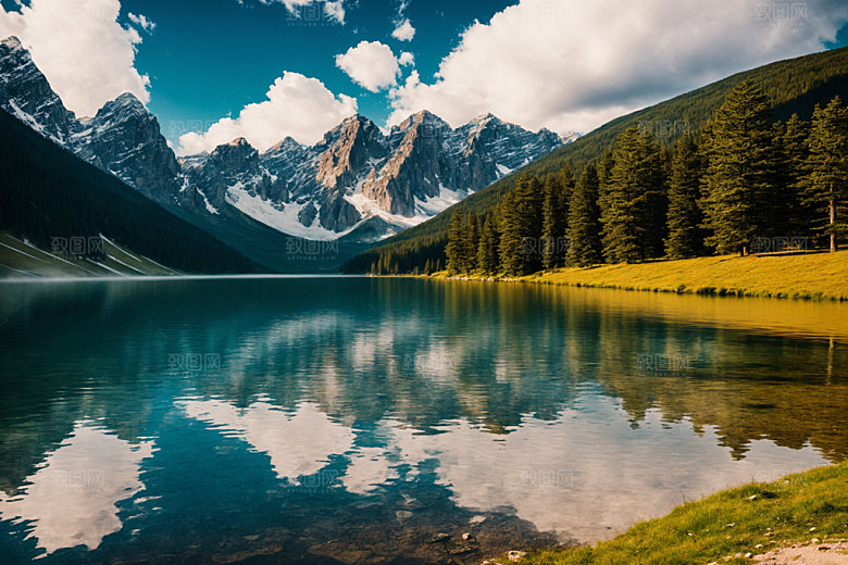 湖泊风光高山摄影图