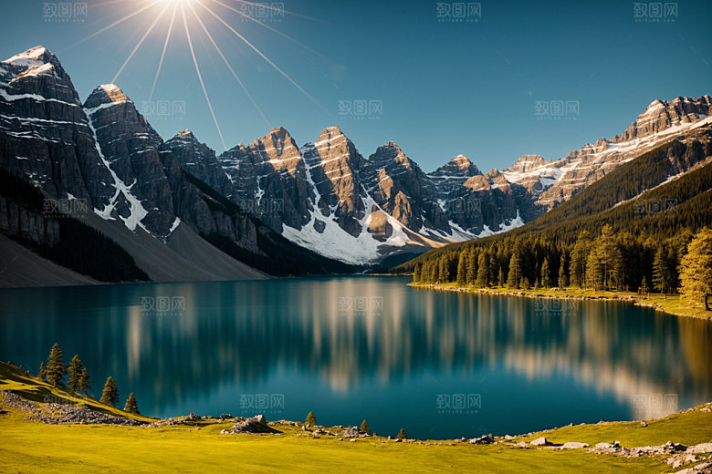 湖泊风景高山摄影图