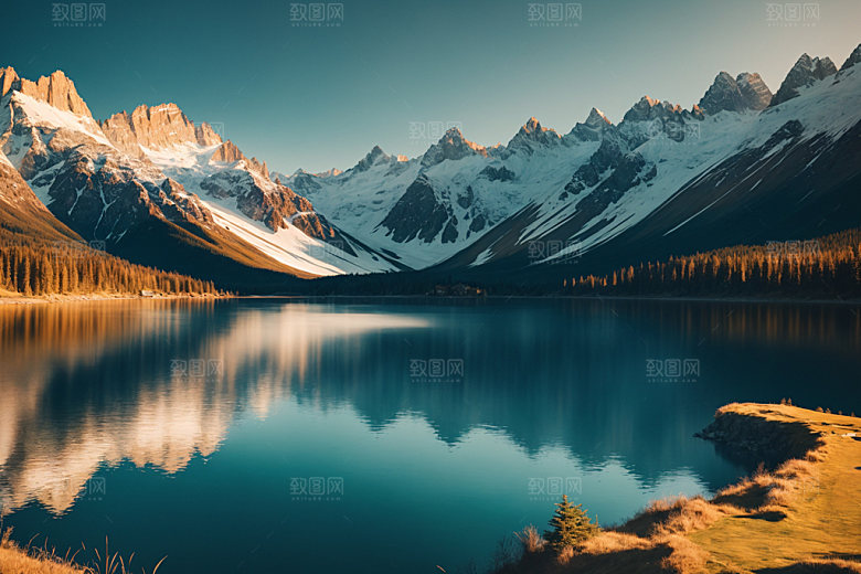 湖泊高山森林摄影图
