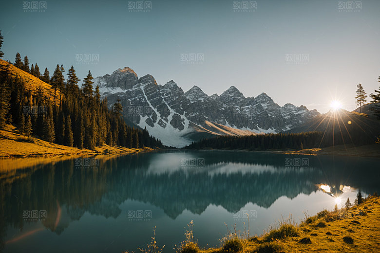 湖泊高山森林摄影图