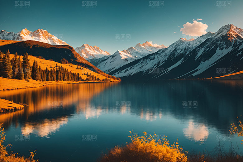 湖泊森林高山摄影图