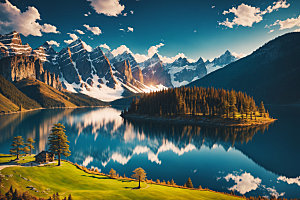 湖泊高山风景摄影图