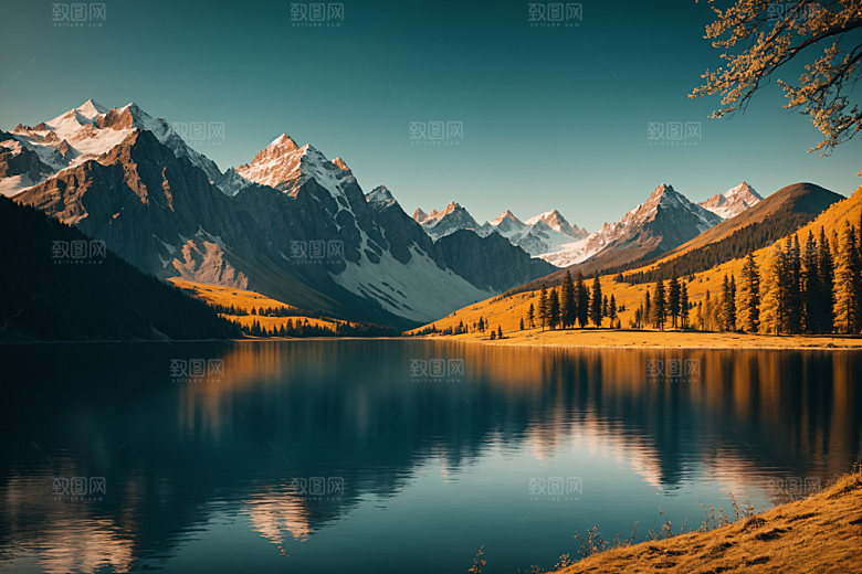 湖泊自然山谷摄影图