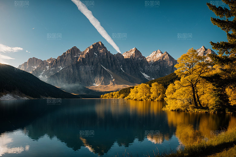 湖泊山谷风景摄影图