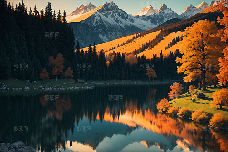 湖泊森林山谷摄影图