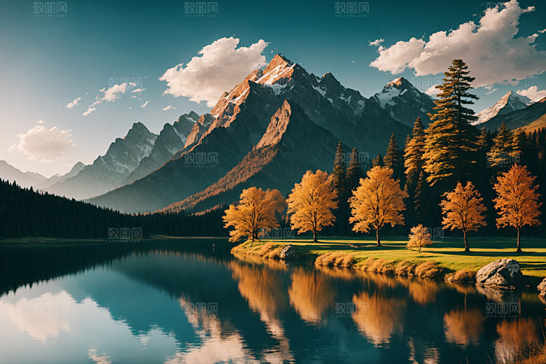 湖泊森林山谷摄影图