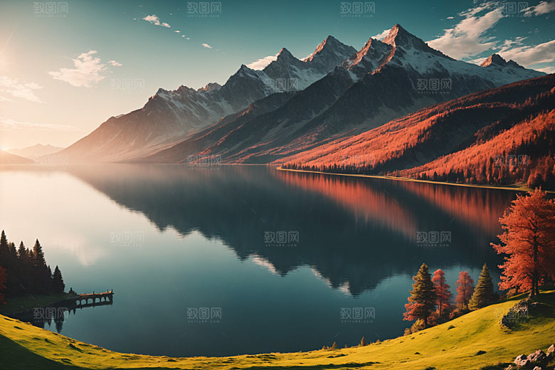 湖泊森林自然摄影图