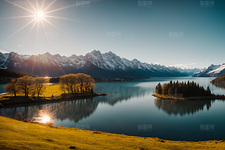 湖泊高山风景摄影图