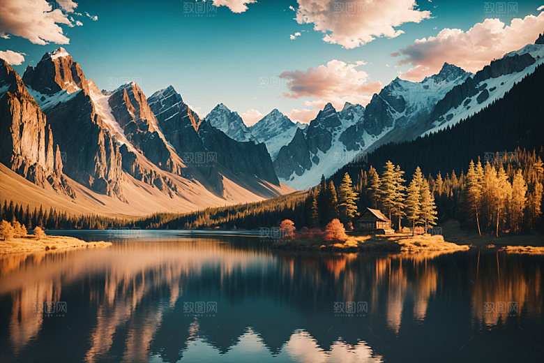 湖泊高山风景摄影图