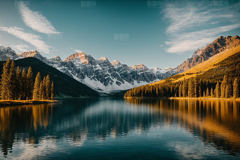湖泊高山森林摄影图