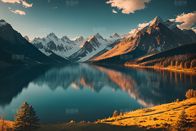 湖泊山谷高山摄影图