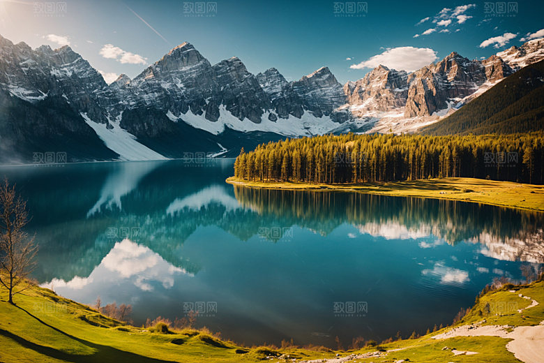 湖泊风景森林摄影图
