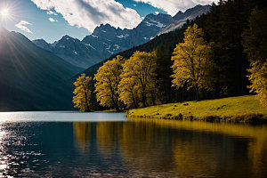 湖泊风景森林摄影图