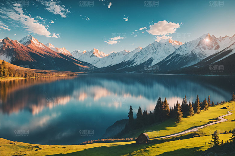 湖泊高山风光摄影图