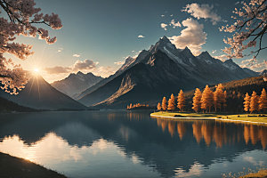 湖泊高山河谷摄影图