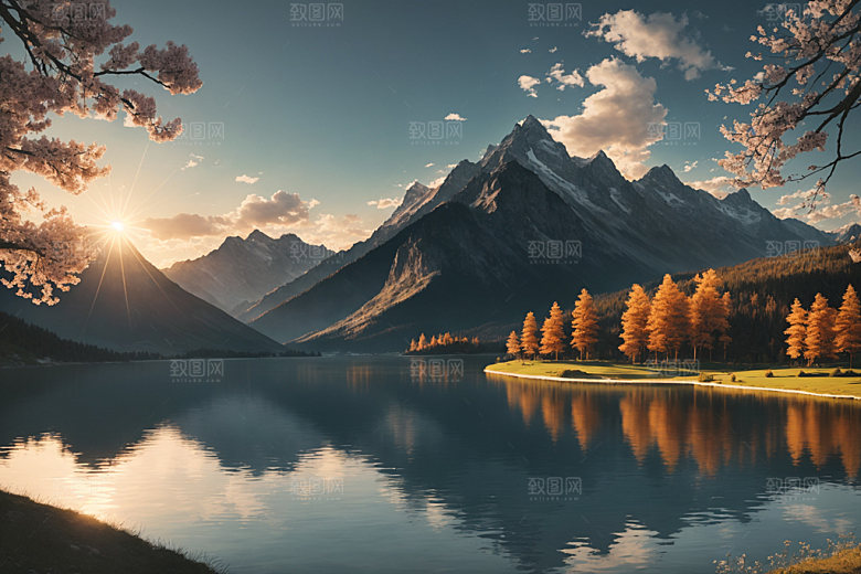 湖泊高山河谷摄影图