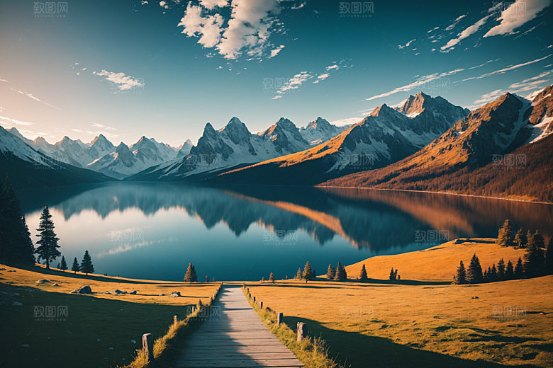 湖泊高山森林摄影图