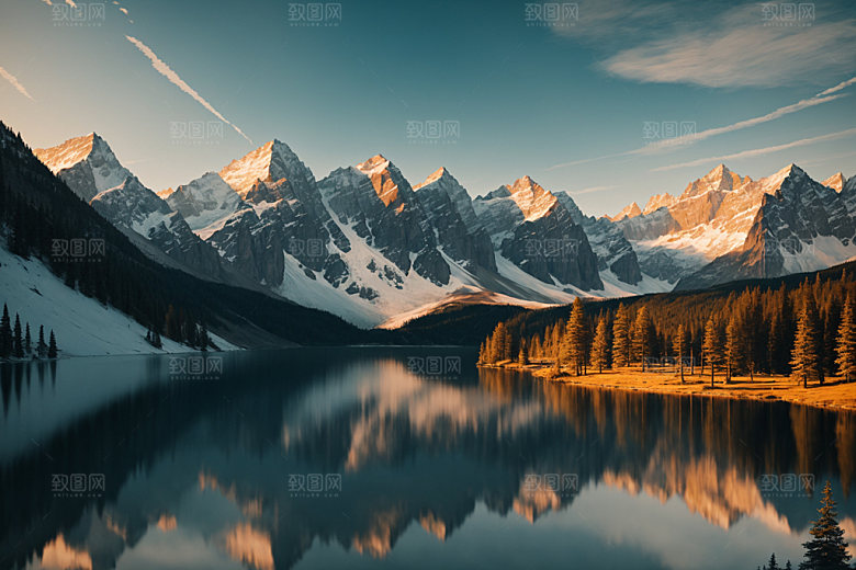 湖泊山谷高山摄影图