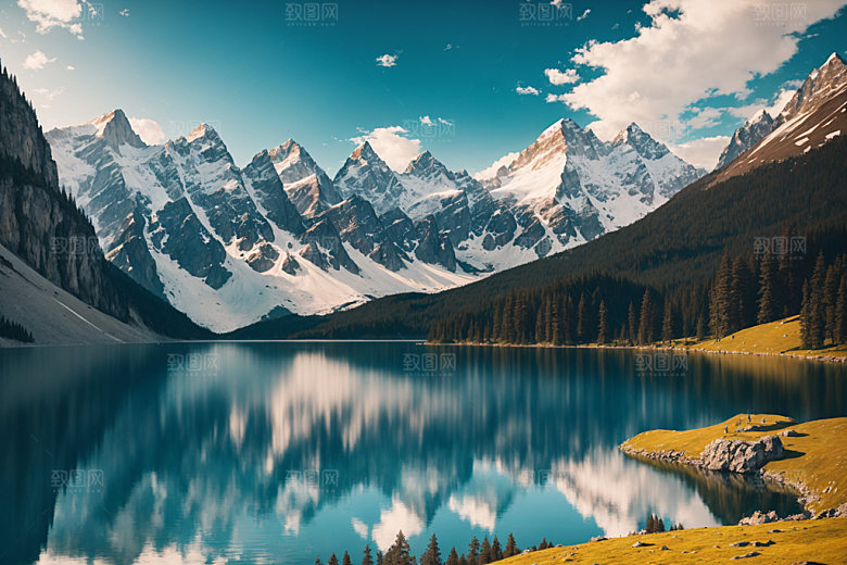 湖泊森林高清摄影图