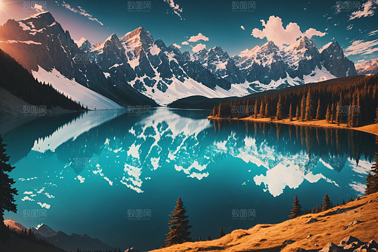 湖泊自然高山摄影图