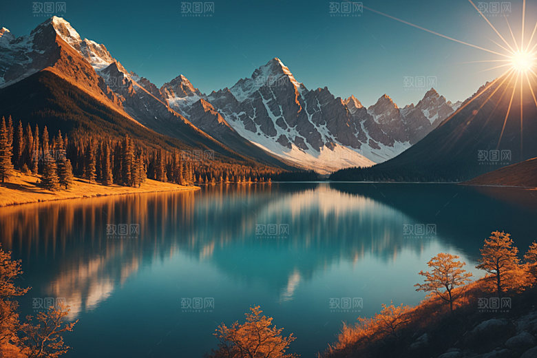 湖泊高山山谷摄影图